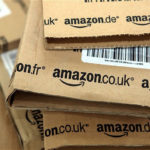 Close up of a stack of Amazon UK packages