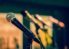 A row of microphones