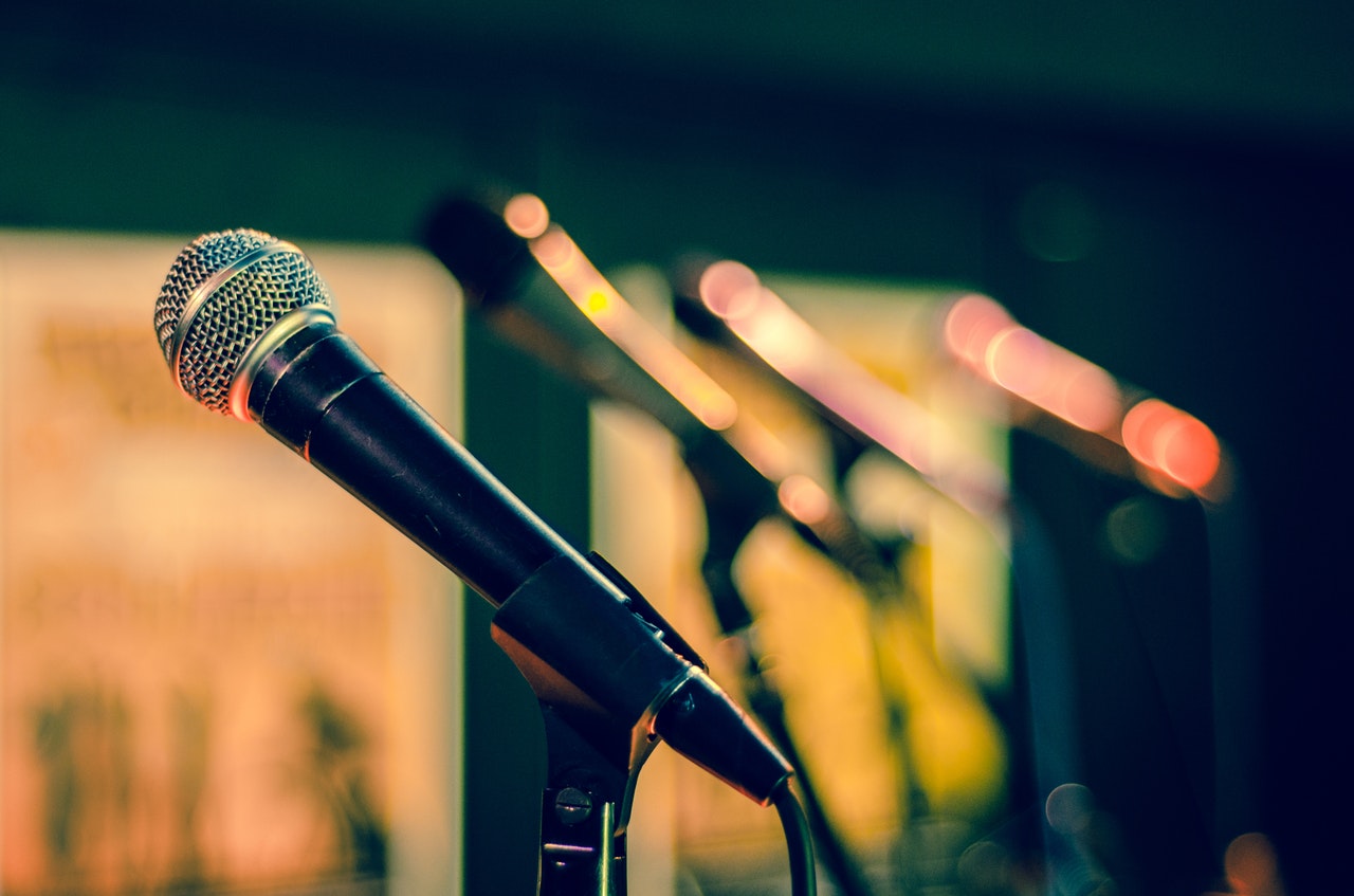 A row of microphones