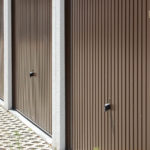 A row of closed garage doors