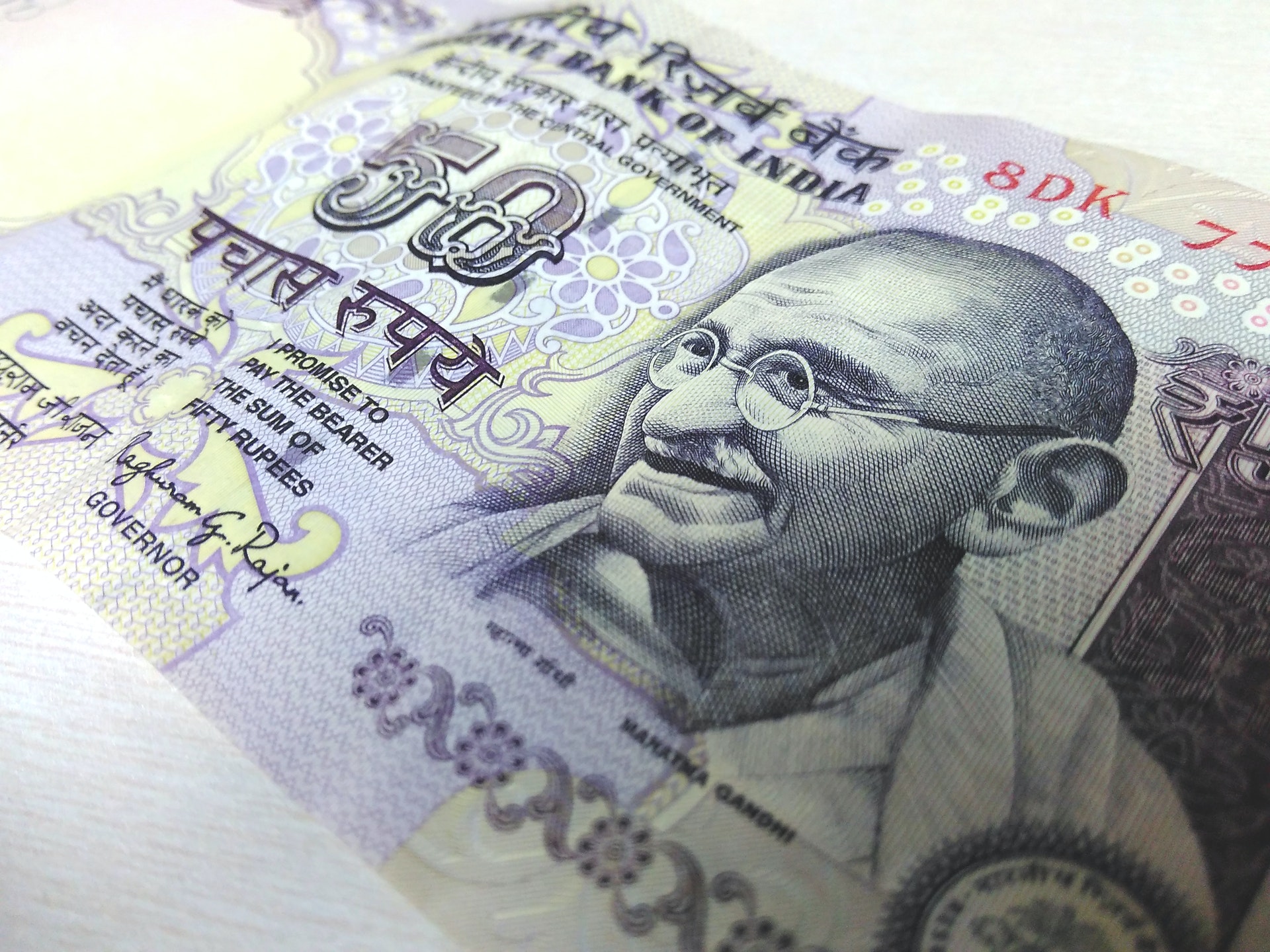 Close up of an Indian Rupee banknote