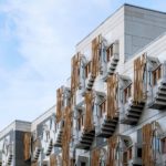 Exterior of Scottish Parliament building on a bright day