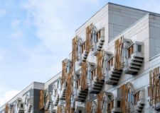 Exterior of Scottish Parliament building on a bright day