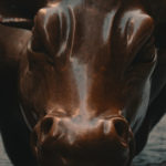 Close up of Wall Street Bull statue